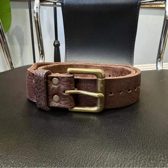 NEW Brave Leather Brown Leather Belt with Gold Buckle, OneSize display picture 1